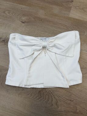 Lavish Ivory Bow Strapless Crop Top